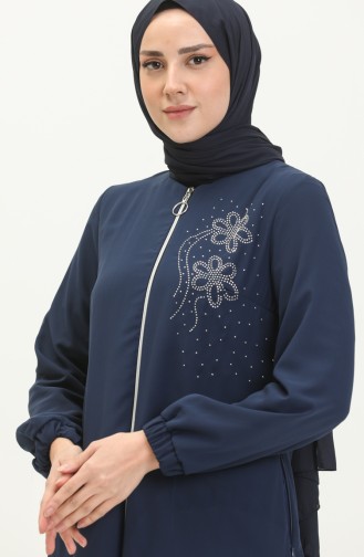 Fermuarlı Şifon Abiye Ferace İndigo 17300