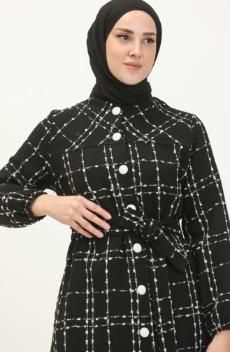 Düğmeli Kaşe Kaban Siyah 10295