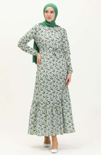 Shirred Detail Belted Dress 2028-01 Green Navy Blue 2028-01