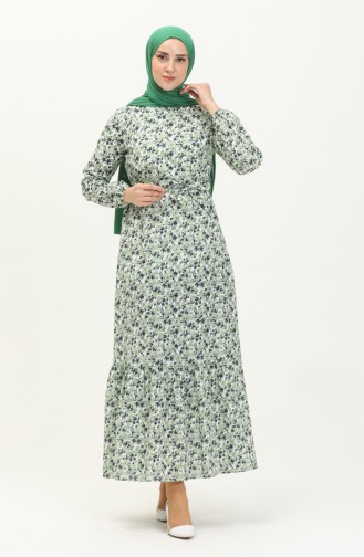 Shirred Detail Belted Dress 2028-01 Green Navy Blue 2028-01