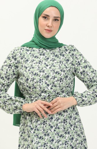 Shirred Detail Belted Dress 2028-01 Green Navy Blue 2028-01