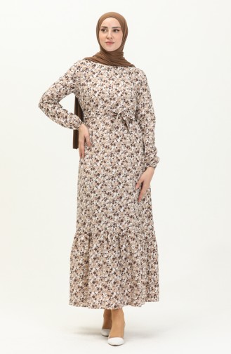 Shirred Detail Belted Dress 2028-03 Mink Brown 2028-03