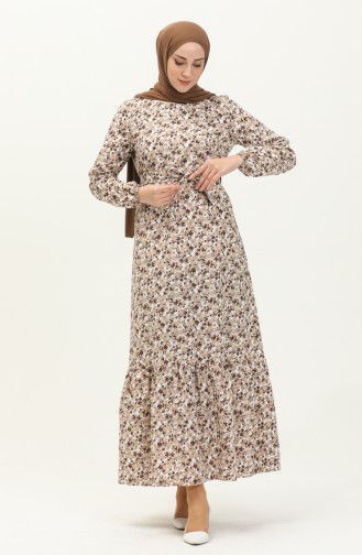 Shirred Detail Belted Dress 2028-03 Mink Brown 2028-03