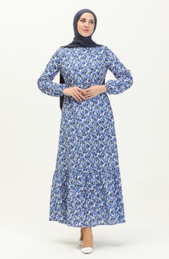 Shirred Detail Belted Dress 2028-05 Blue Navy Blue 2028-05