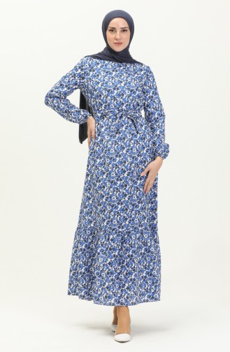 Shirred Detail Belted Dress 2028-05 Blue Navy Blue 2028-05