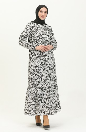 Kleid mit Faltendetaillierter Rock und Taillengürtel 2029-02 Schwarz 2029-02