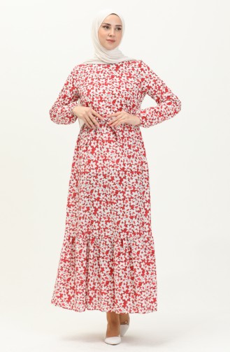 Robe Ceinturée à la Taille Jupe Plissée 2029-03 Rouge 2029-03