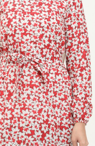 Robe Ceinturée à la Taille Jupe Plissée 2029-03 Rouge 2029-03
