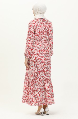 Robe Ceinturée à la Taille Jupe Plissée 2029-03 Rouge 2029-03