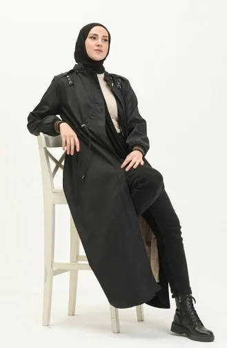 Hooded Ribbed Coat Black 15500 13719