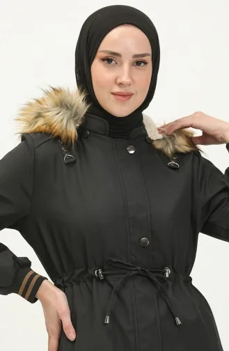 Hooded Ribbed Coat Black 15500 13719