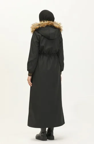 Hooded Ribbed Coat Black 15500 13719