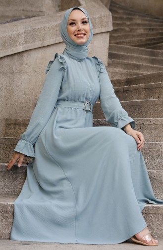 Kuşaklı Elbise 10307-03 Mint Yeşili