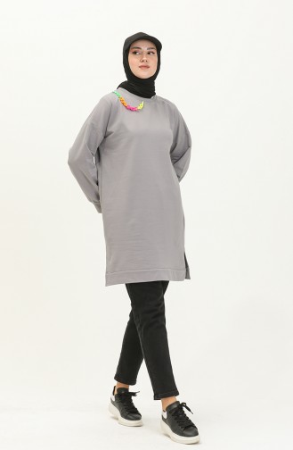 Necklace Detailed Sports Tunic 2730-05 Gray 2730-05