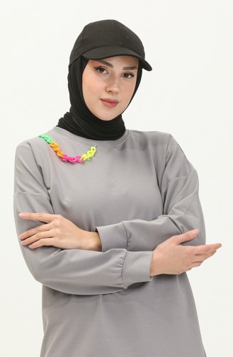 Necklace Detailed Sports Tunic 2730-05 Gray 2730-05