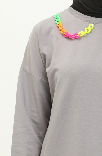Necklace Detailed Sports Tunic 2730-05 Gray 2730-05