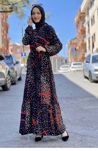 Robe Hijab à Motifs 0248A-07 Noir 0248A-07