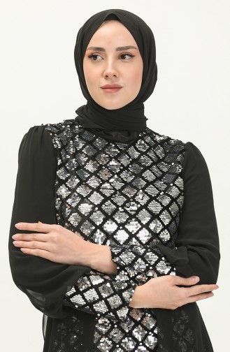 Silver Gray Hijab Evening Dress 13225