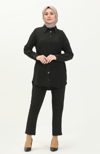 Geknöpfte Tunika-Hose Zweier-Set 2752-01 Schwarz 2752-01