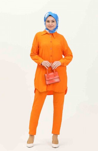 Düğmeli Tunik Pantolon İkili Takım 2752-05 Oranj