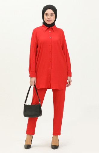 Geknöpfte Tunika-Hose Zweier-Set 2752-06 Rot 2752-06