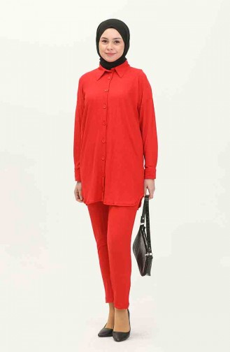 Geknöpfte Tunika-Hose Zweier-Set 2752-06 Rot 2752-06