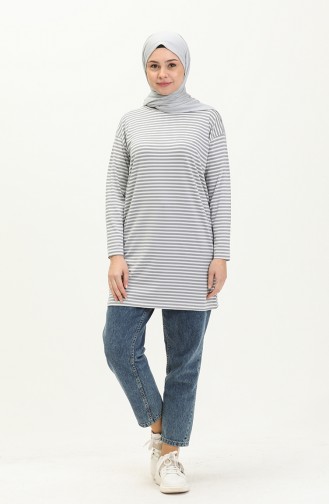 Striped Tunic 2212-02 Gray white 2212-02