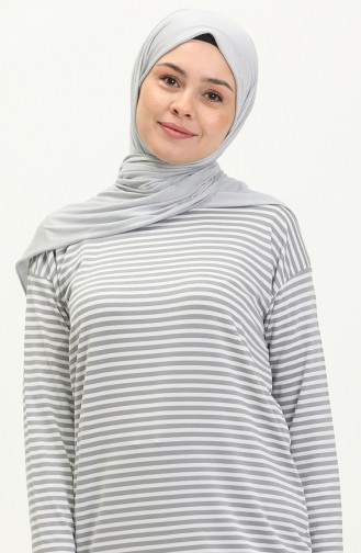 Çizgili Tunik 2212-02 Gri Beyaz