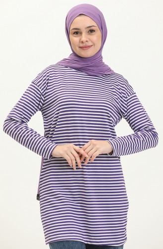 Striped Tunic 2212-03 Purple white 2212-03