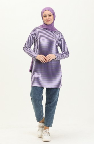 Striped Tunic 2212-03 Purple white 2212-03