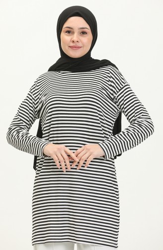 Çizgili Tunik 2212-07 Siyah Beyaz