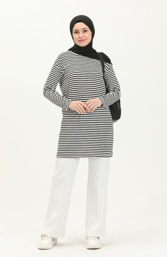 Çizgili Tunik 2212-07 Siyah Beyaz