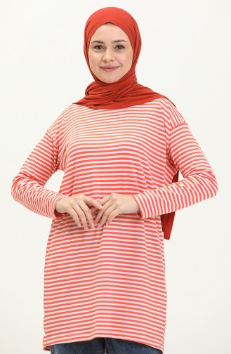 Çizgili Tunik 2212-08 Somon Beyaz