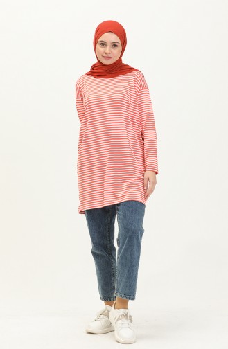 Çizgili Tunik 2212-08 Somon Beyaz