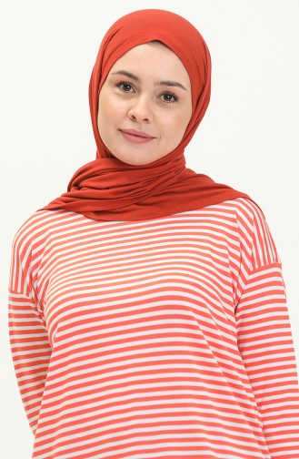 Çizgili Tunik 2212-08 Somon Beyaz