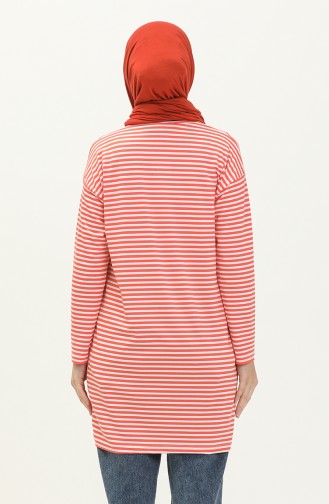 Çizgili Tunik 2212-08 Somon Beyaz