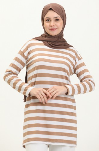 Striped Tunic 2212A-01 Milk Coffee white 2212A-01