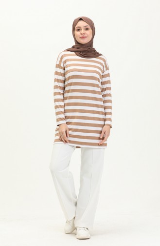 Striped Tunic 2212A-01 Milk Coffee white 2212A-01