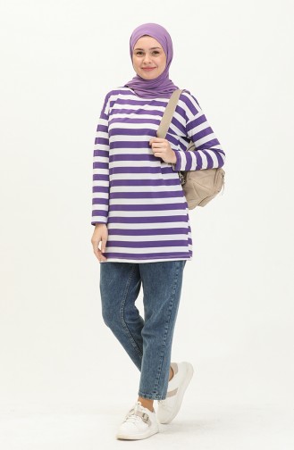 Striped Tunic 2212A-03 Purple white 2212A-03