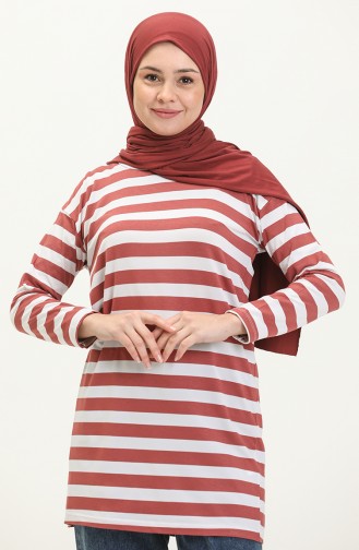 Striped Tunic 2212A-09 Brick Red white 2212A-09