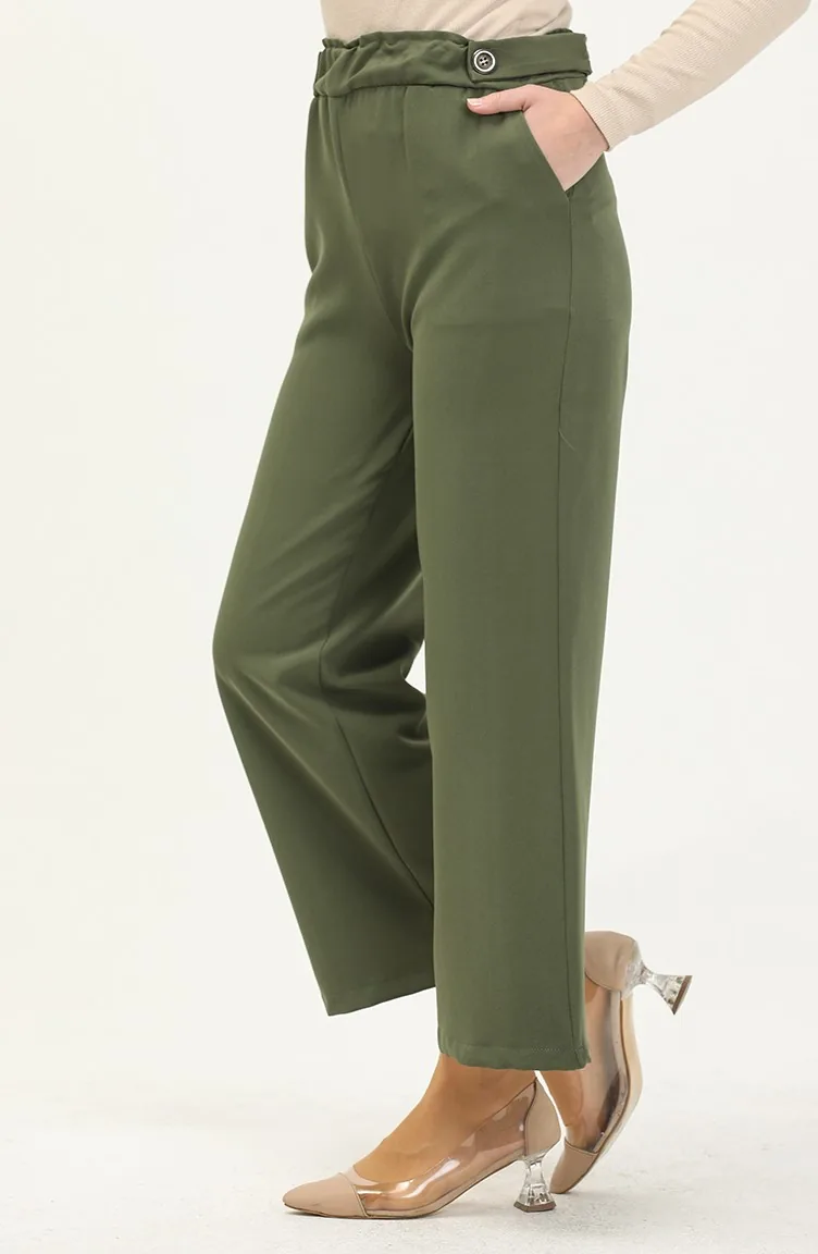 Double Kumaş Bol Paça Pantolon 1001-03 Haki