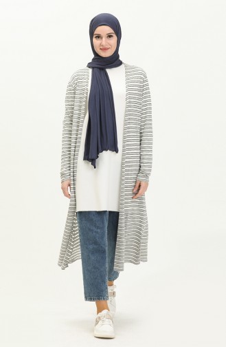 Striped Long Cardigan 8571-01 Gray Navy Blue 8571-01