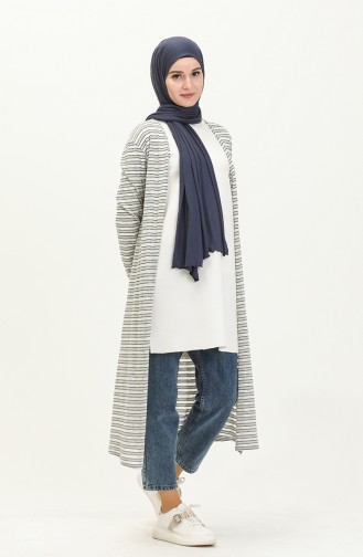 Striped Long Cardigan 8571-01 Gray Navy Blue 8571-01