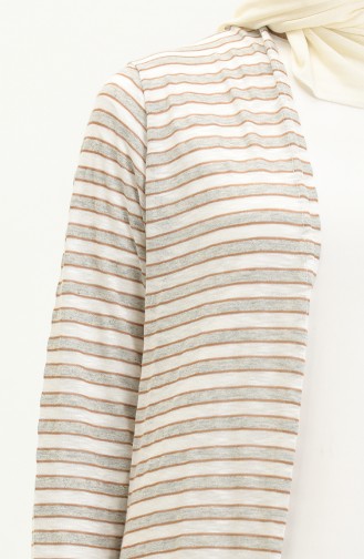 Striped Long Cardigan 8571-02 Gray Ecru 8571-02