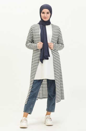 Striped Long Cardigan 8571-03 Anthracite White 8571-03