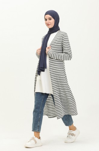 Striped Long Cardigan 8571-03 Anthracite White 8571-03