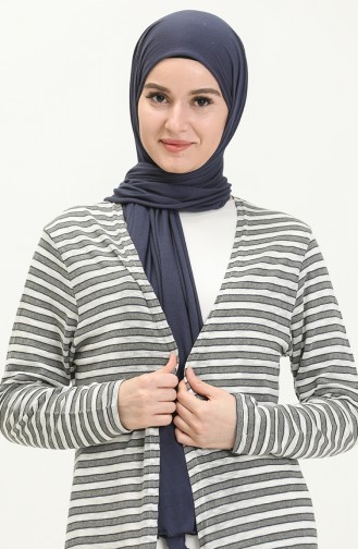 Striped Long Cardigan 8571-03 Anthracite White 8571-03