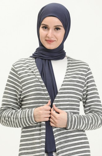 Çizgili Uzun Hırka 8571-03 Antrasit Beyaz