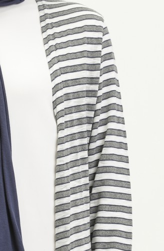 Striped Long Cardigan 8571-03 Anthracite White 8571-03