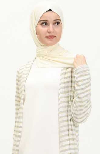 Çizgili Uzun Hırka 8572-01 Gri Beyaz